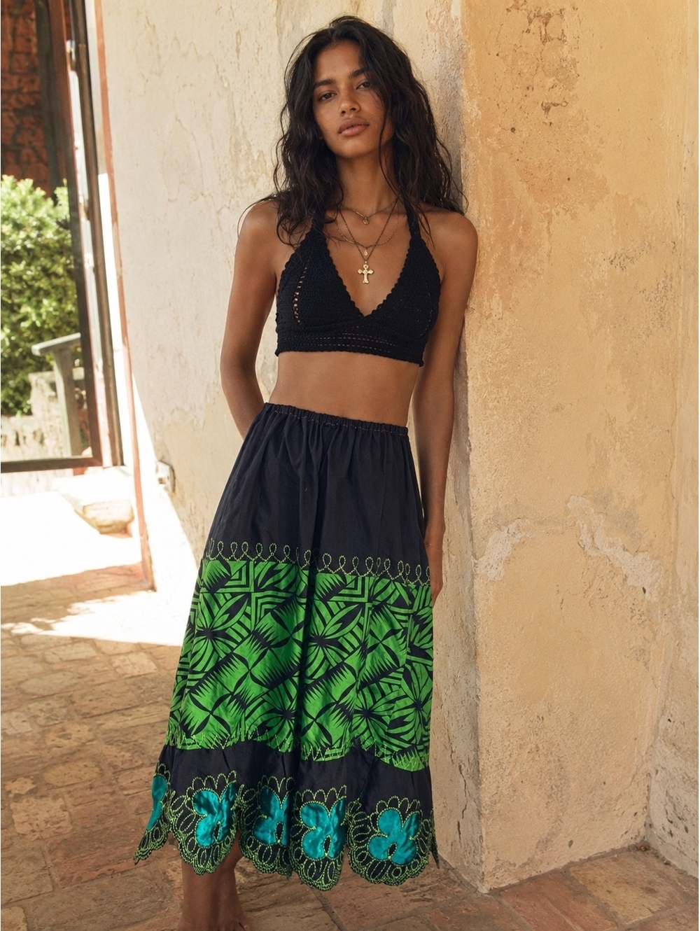 Vintage Handmade Bohemian Midi , Whimsigoth cottage witchy midi skirt